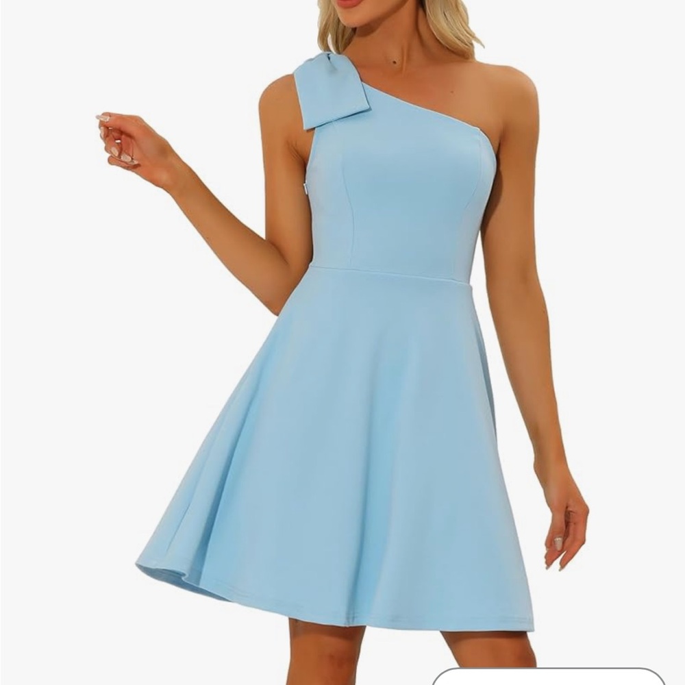 Allegra K Blue Asymmetrical One Shoulder Dress